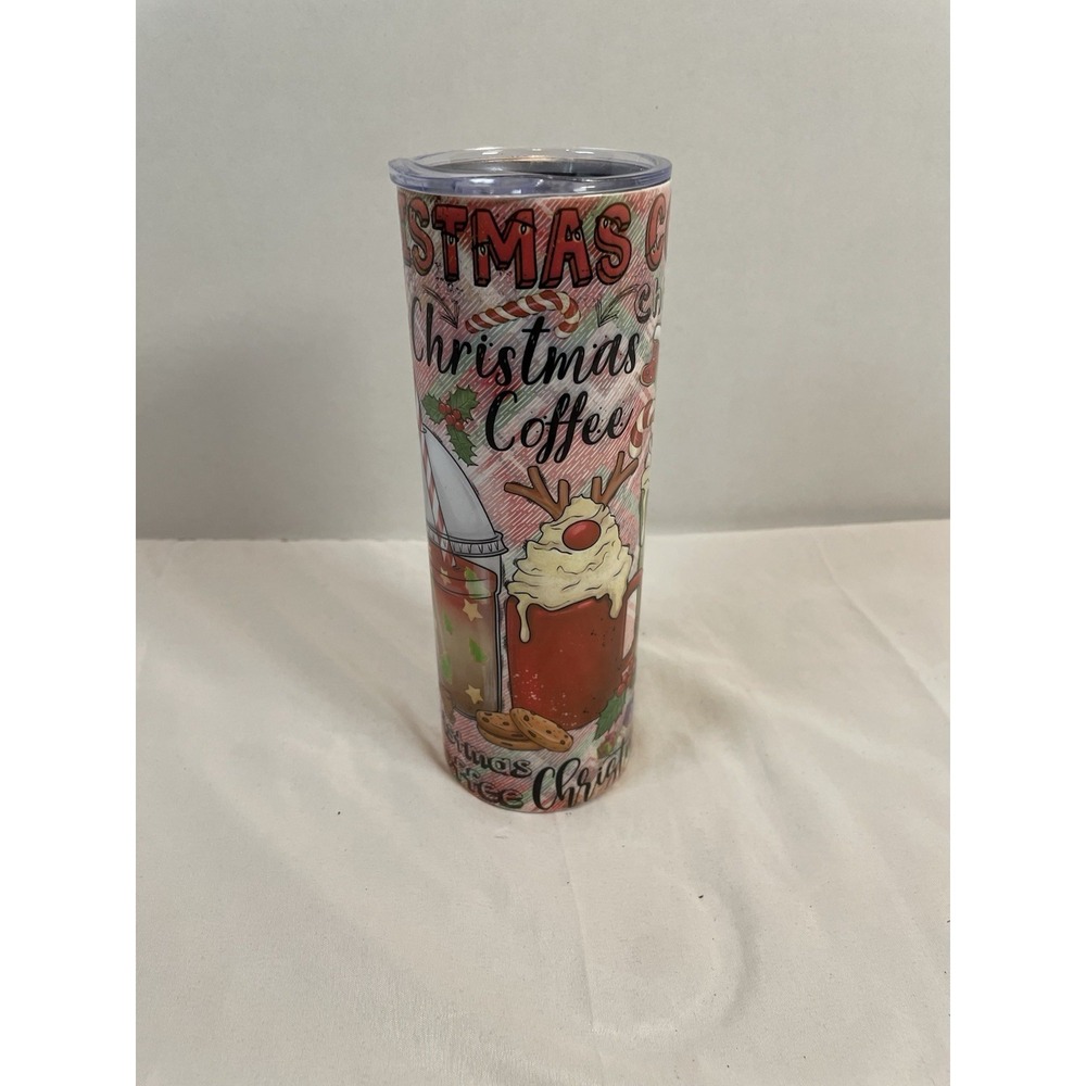 Christmas Coffee Skinny Tumbler 20oz Stainless Steel Travel Mug Holiday Plaid